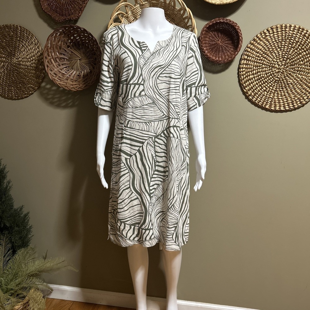 Bali Linen Blend Dress Sz 6 Cruise Coastal Beach Resort Minimalist Natural Chic
